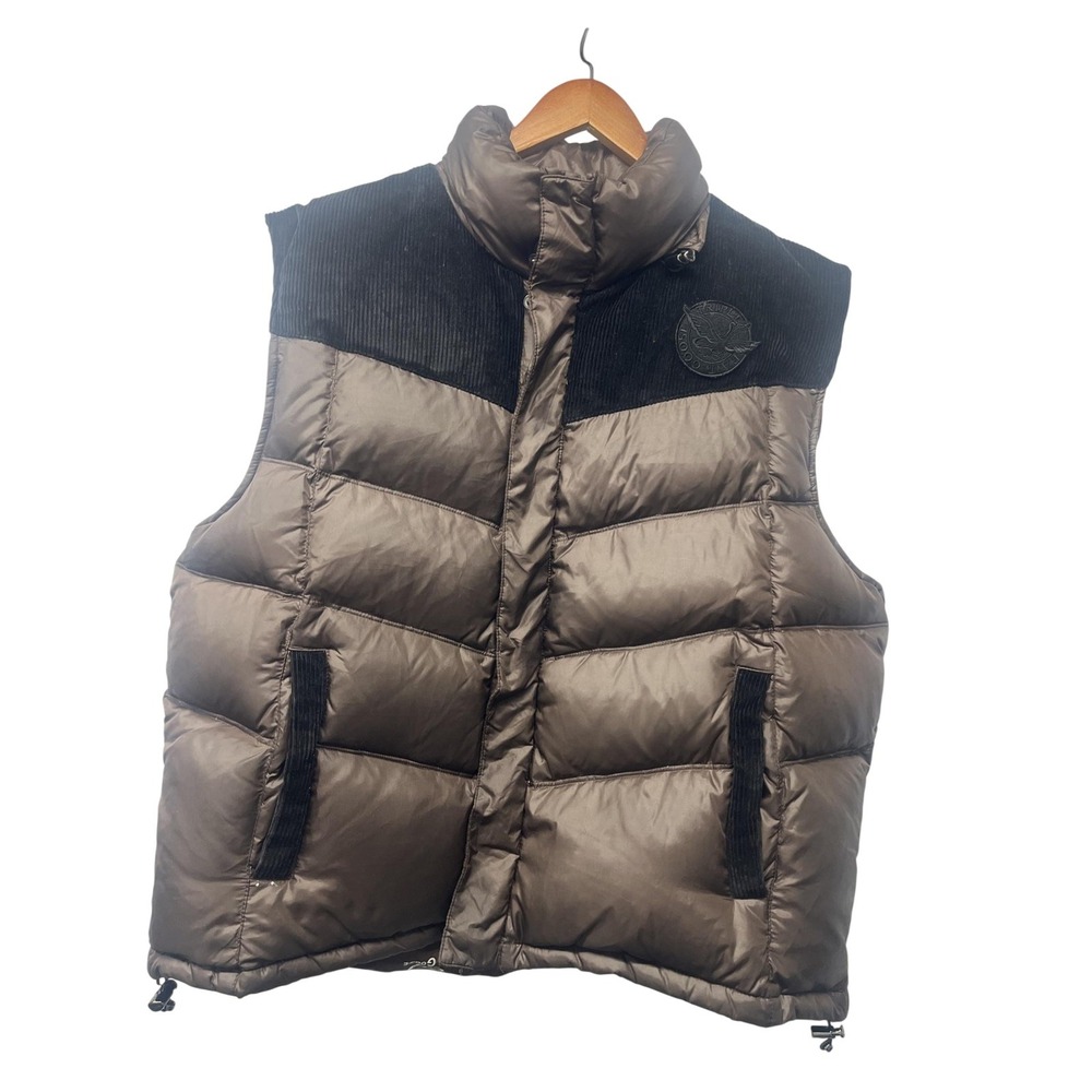 Triple F.A.T. Goose Vest Mens XL Brown Corduroy Puffer Insulated Zip Pockets